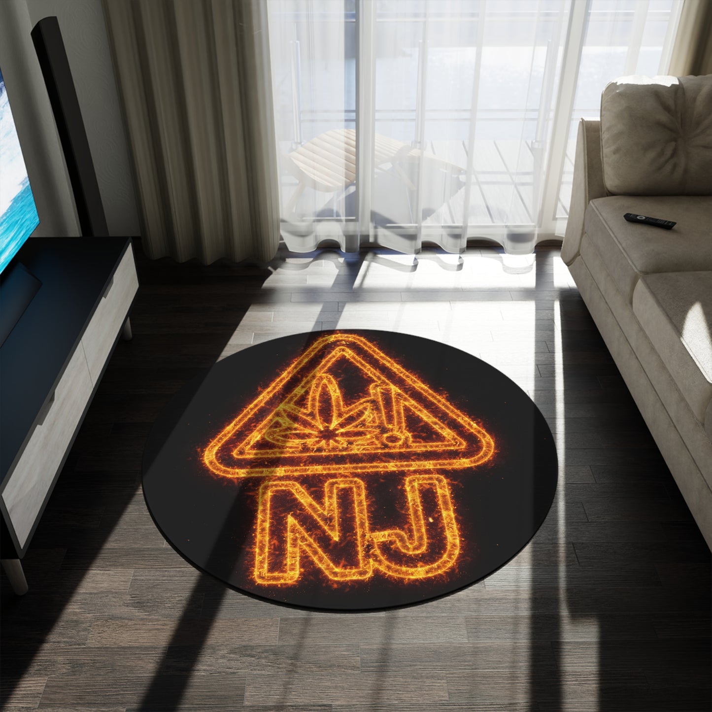 NJ Cannibas Flame Alert Round Rug