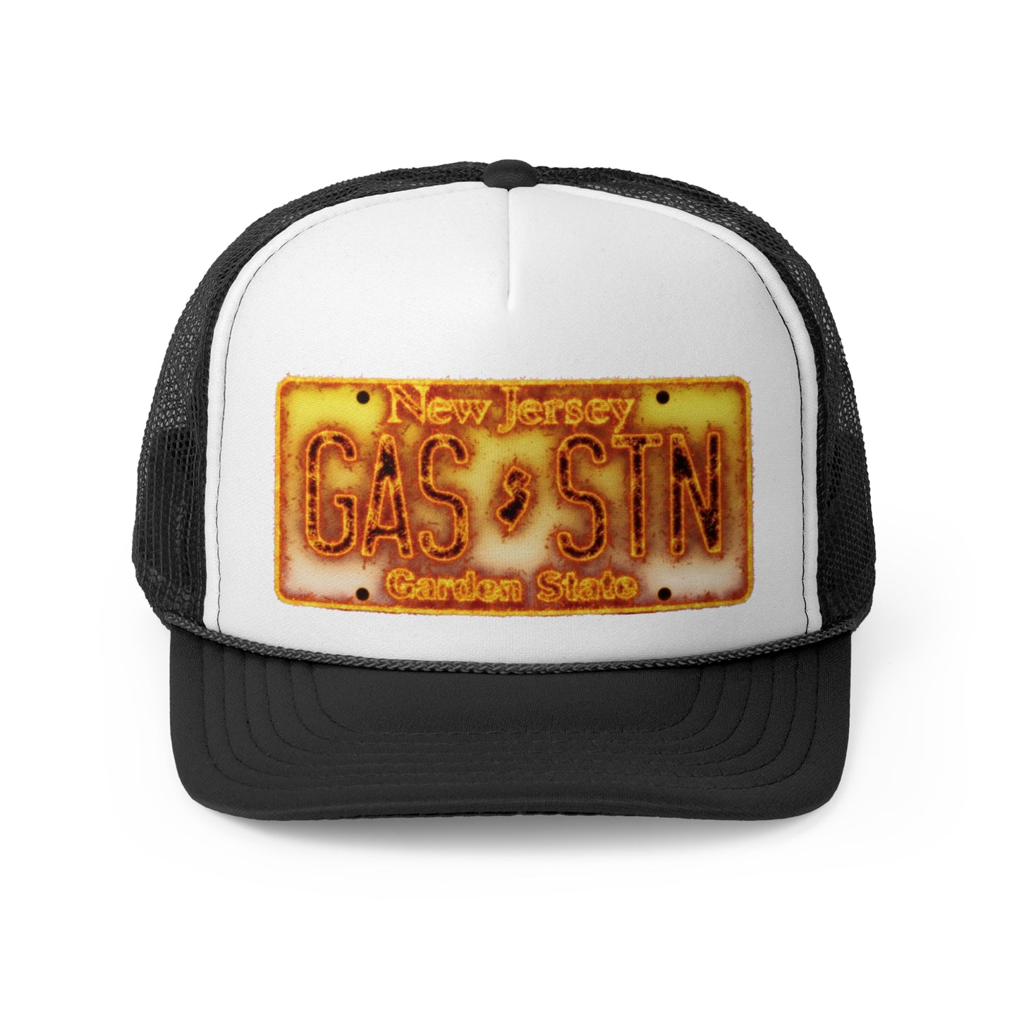 NJ Liscense Plate Flame Trucker Hat