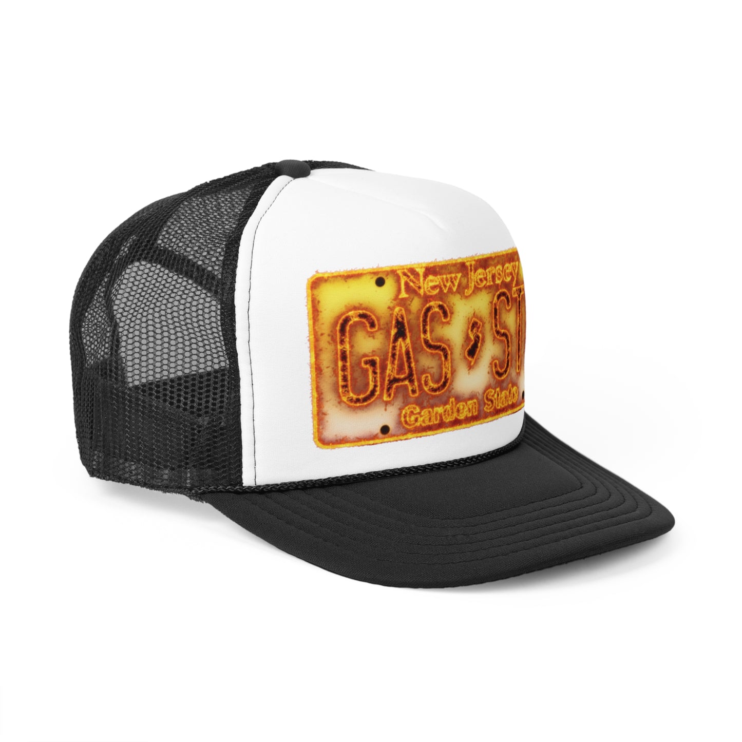 NJ Liscense Plate Flame Trucker Hat