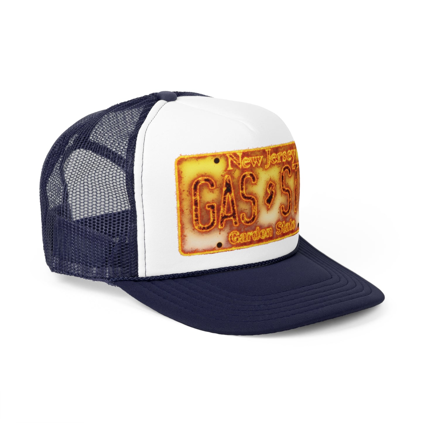 NJ Liscense Plate Flame Trucker Hat