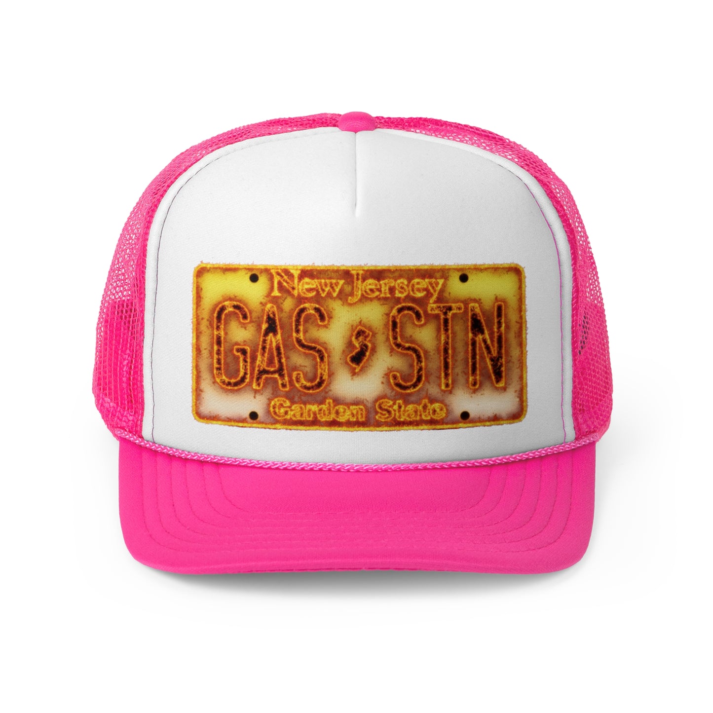 NJ Liscense Plate Flame Trucker Hat